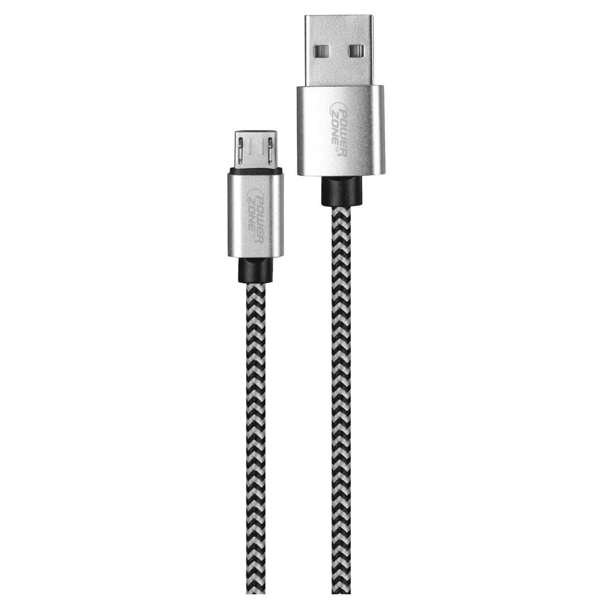 PowerZone KL-029X-1M-MICRO Micro Charging Cable, Micro USB, USB, Black/White Sheath, 3 ft L