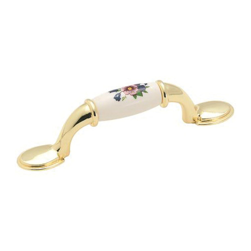 Amerock Allison Series 245FWP Cabinet Pull, 5-1/16 in L Handle, 1-5/16 in Projection, Ceramic/Zinc, Polished Brass
