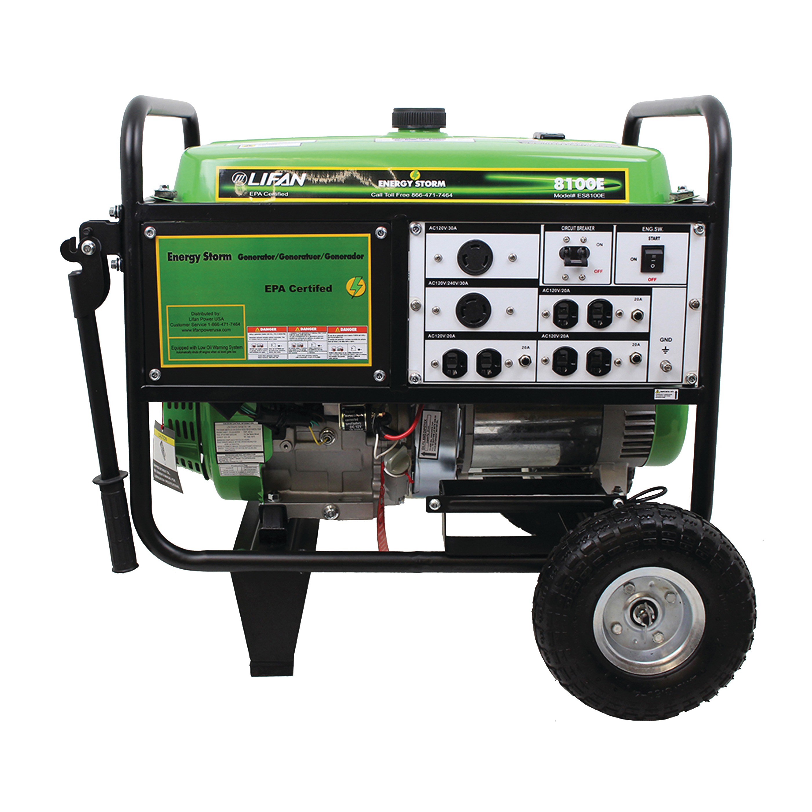 ES8100-E Portable Generator, 62.2 A, 120 VAC, 12 VDC, 8100 W Output, Octane Gas, 6.5 gal Tank, 8 hr Run Time