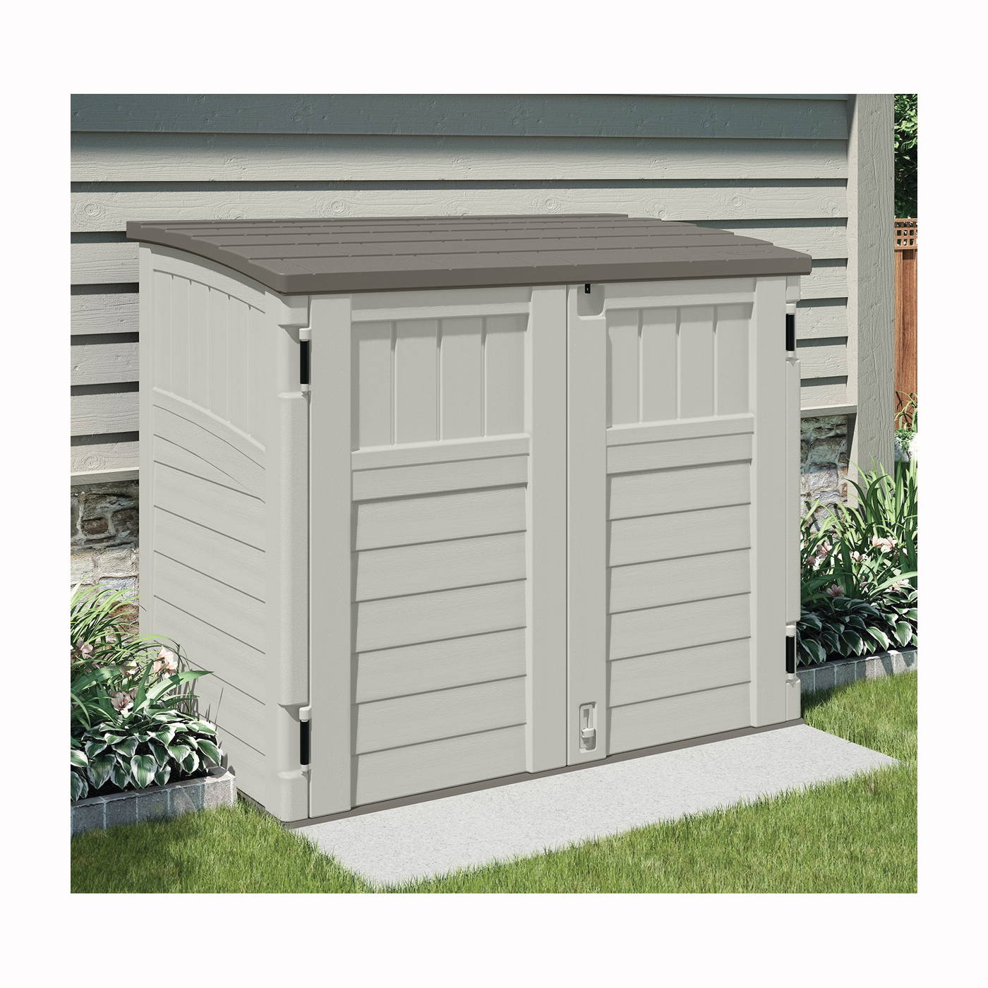 Suncast Stow-Away BMS2500 Storage Shed, 34 cu-ft Capacity, 4 ft 5 in W, 2 ft 8-1/4 in D, 3 ft 9-1/2 in H, Resin - 3