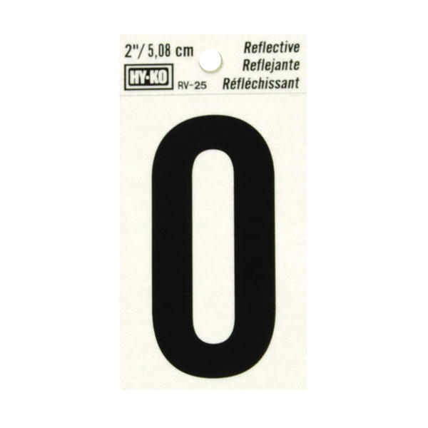 RV-25/O Reflective Letter, 1-1/2 in W x 3 in H Dimensions, Character: O, 2 in H Character, Black Character, Vinyl