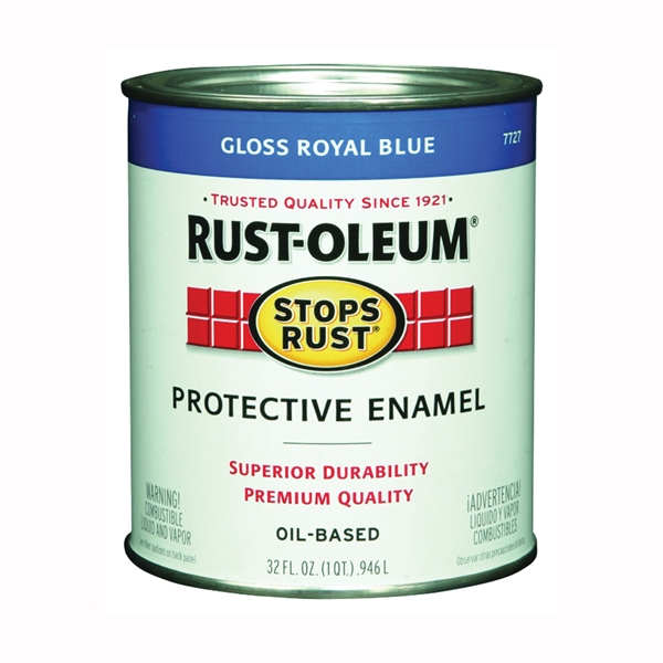 RUST-OLEUM Stops Rust 7727502 Enamel Paint, Oil Base, Gloss Sheen, Royal Blue, 1 qt, Can - 1