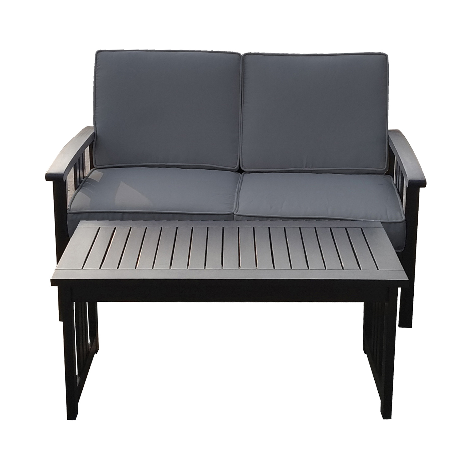 IP102-170LST Patio Furniture Deep Loveseat Table, Fabric/Wood, Black, Painted, 2-Piece