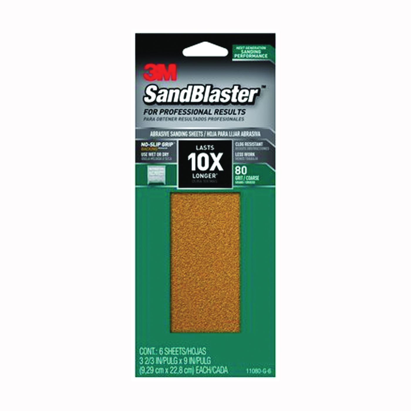 SandBlaster Series 11080-G-6 Sandpaper, 9 in L, 3-5/8 in W, 80 Grit, Coarse, Aluminum Oxide Abrasive