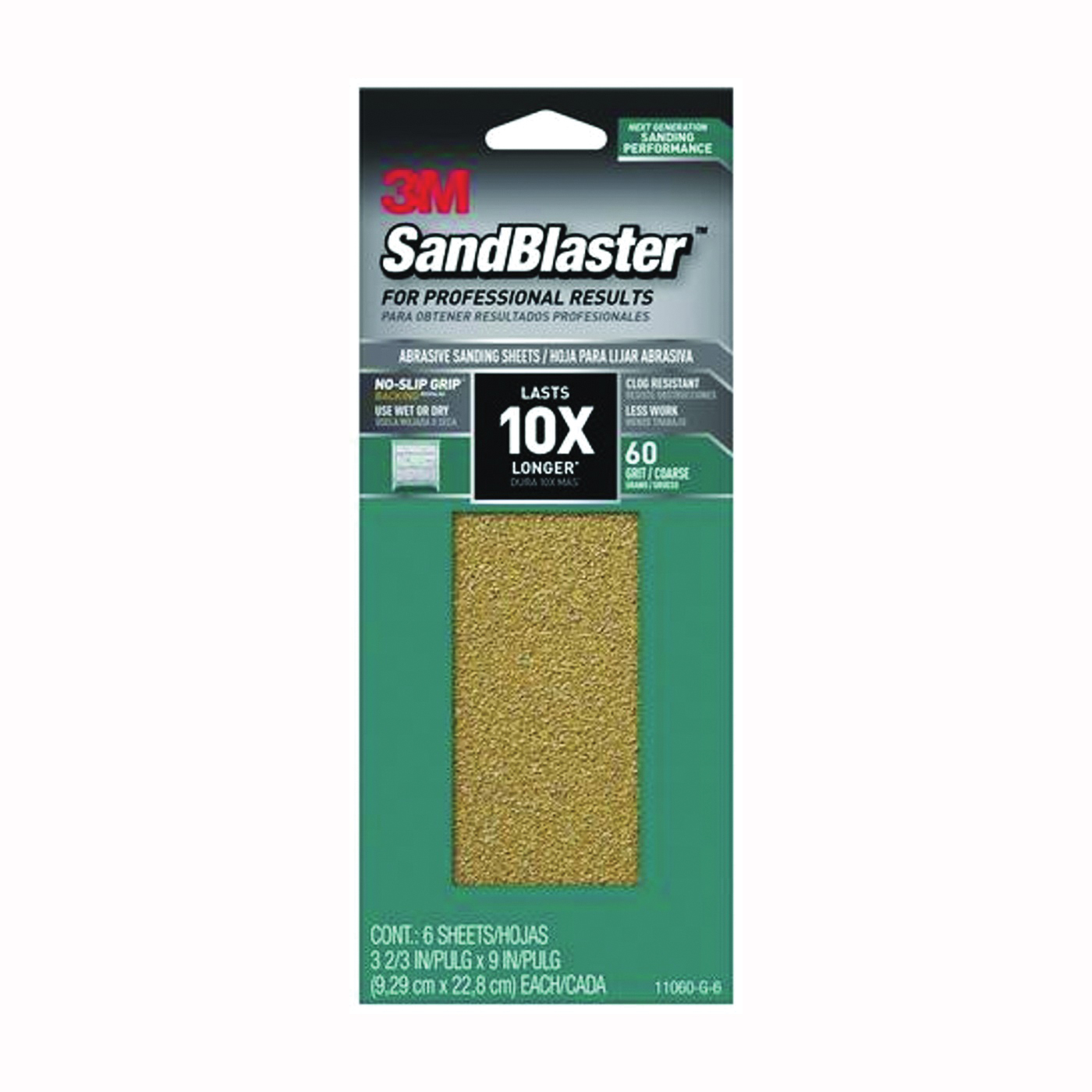 SandBlaster Series 11060-G-6 Sandpaper, 9 in L, 3-2/3 in W, 60 Grit, Coarse, Synthetic Mineral Abrasive