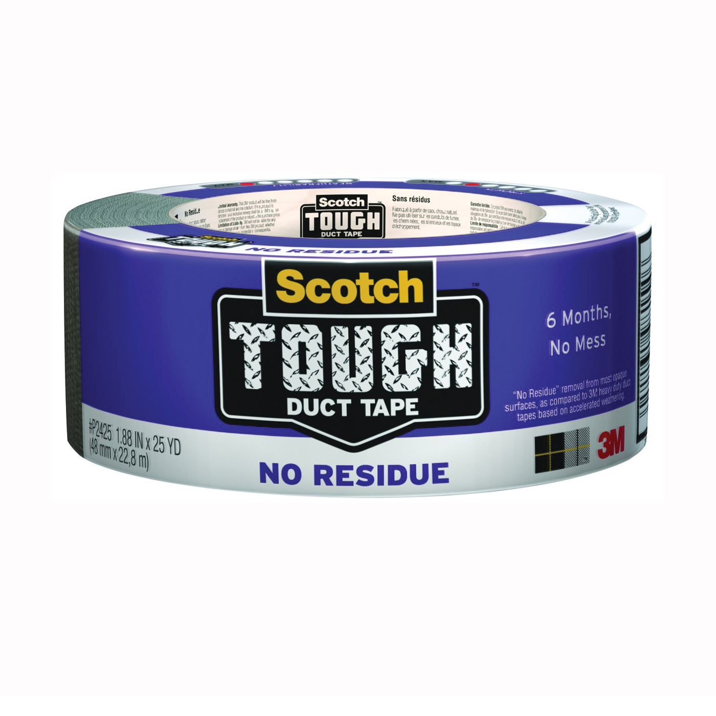 Scotch P2425 Duct Tape, 25 yd L, 1.88 in W, Cloth Backing, Gray