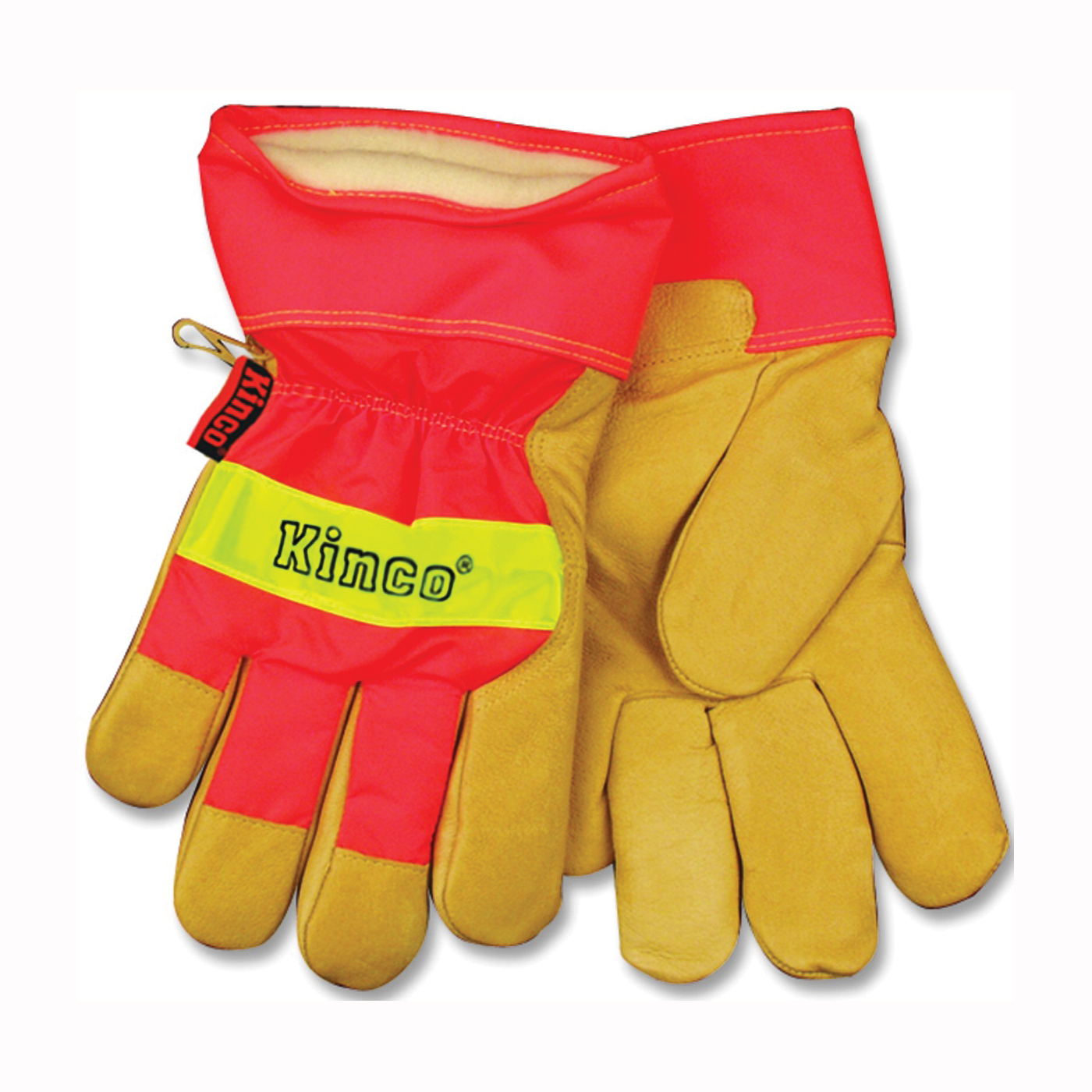 1938-L Work Gloves, Men's, L, Wing Thumb, Orange/Palamino