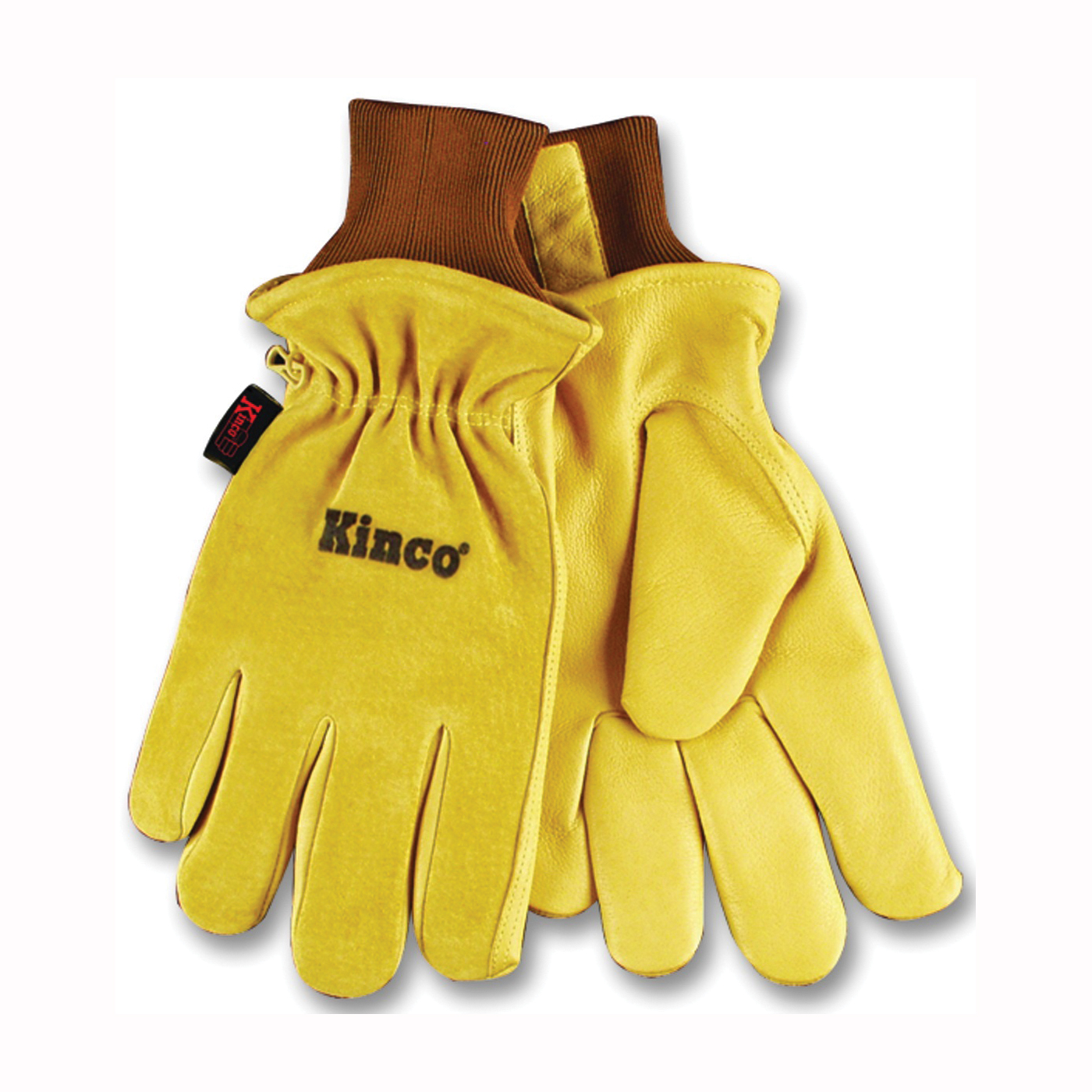 94HK-L Protective Gloves, Men's, L, 13 in L, Keystone Thumb, Knit Wrist Cuff, Pigskin Leather, Gold