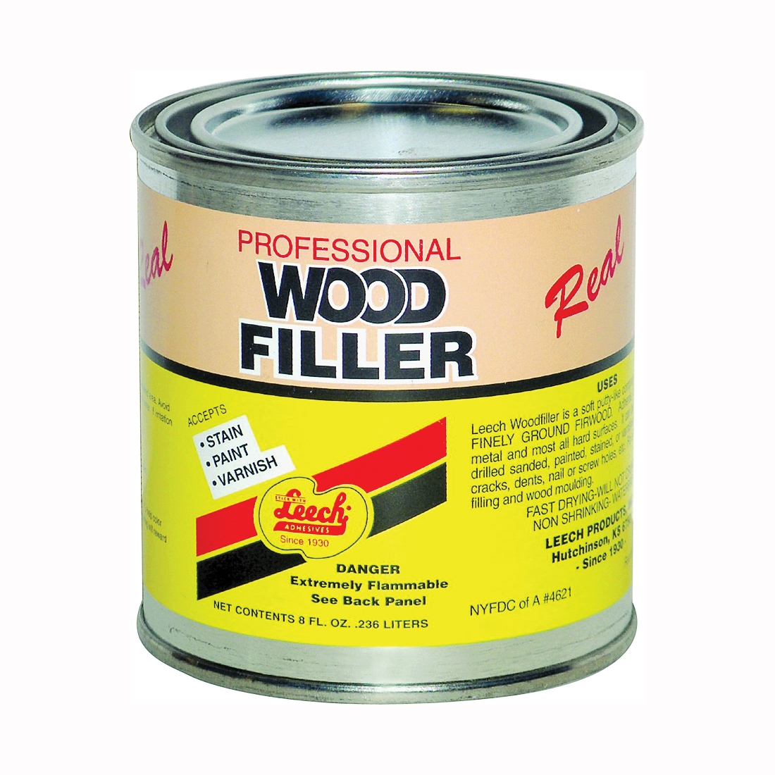 LWF-68 Wood Filler, Liquid, Solvent, Natural, 8 fl-oz Can