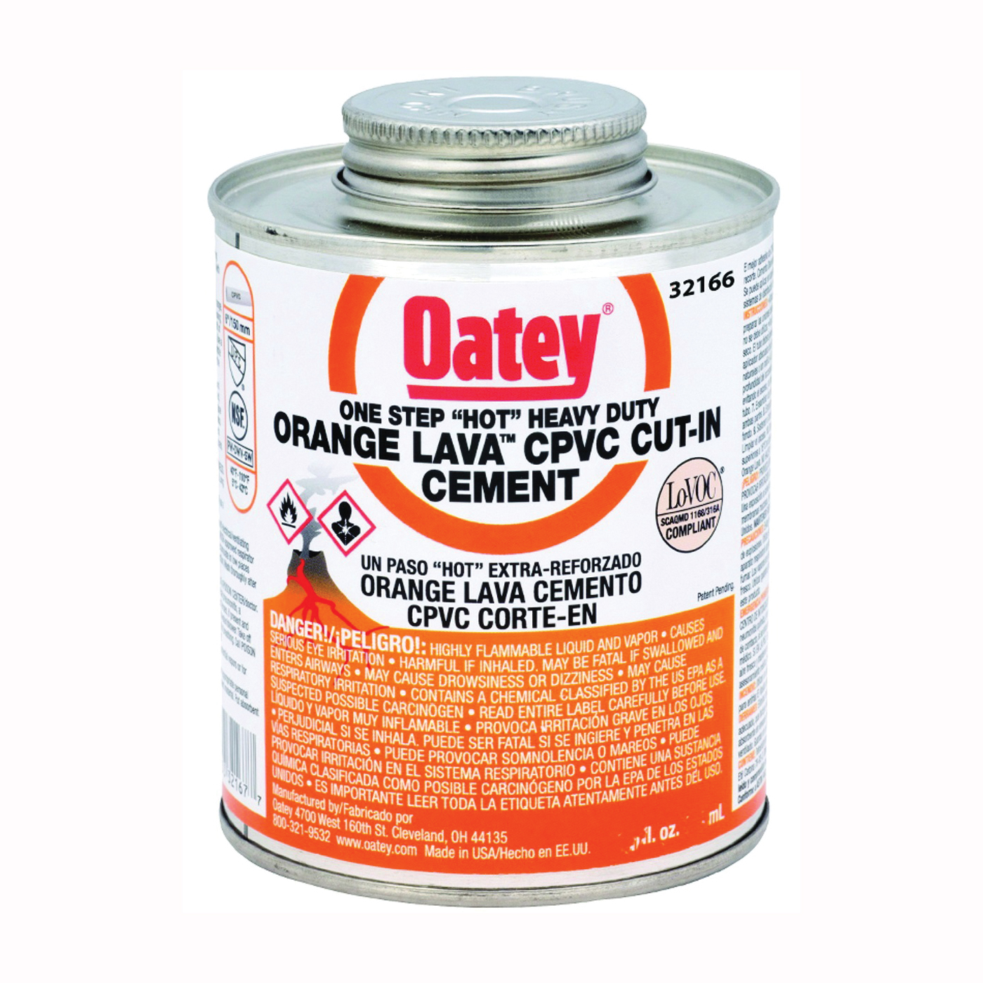 32166 Solvent Cement, 8 oz Can, Liquid, Orange