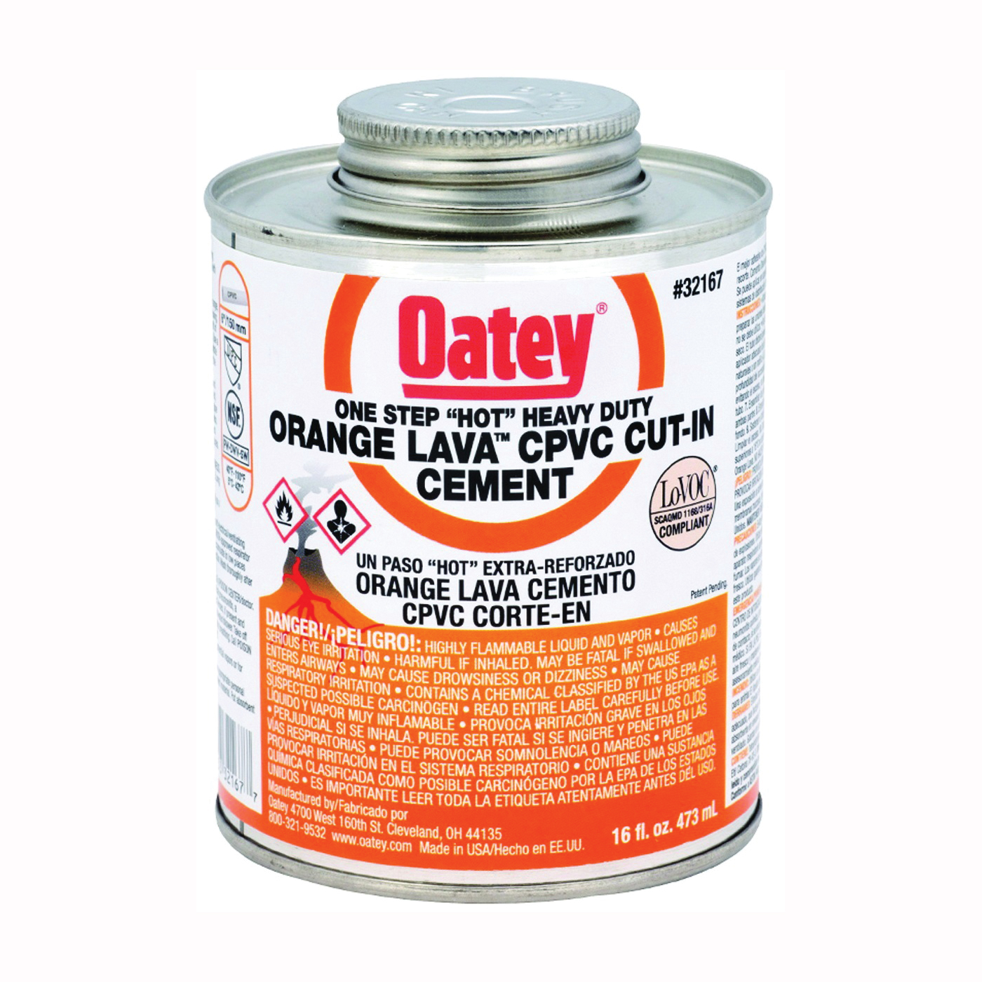 32167 Solvent Cement, 16 oz Can, Liquid, Orange