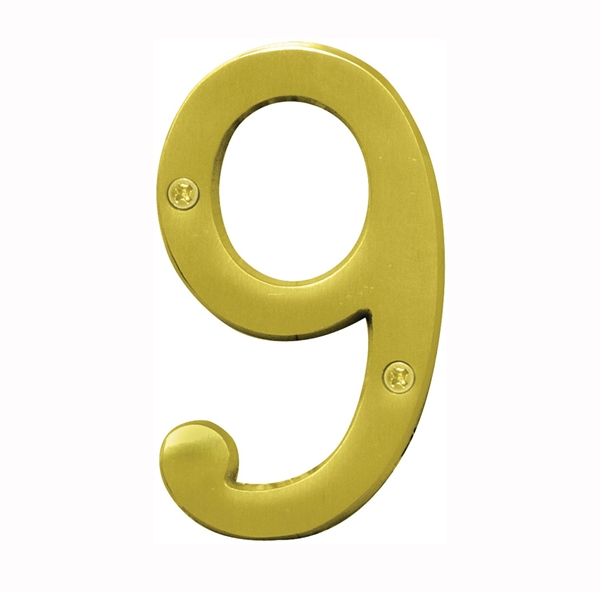 Prestige Series BR-43BB/9 House Number, Character: 9, 4 in H Character, Brass Character, Solid Brass