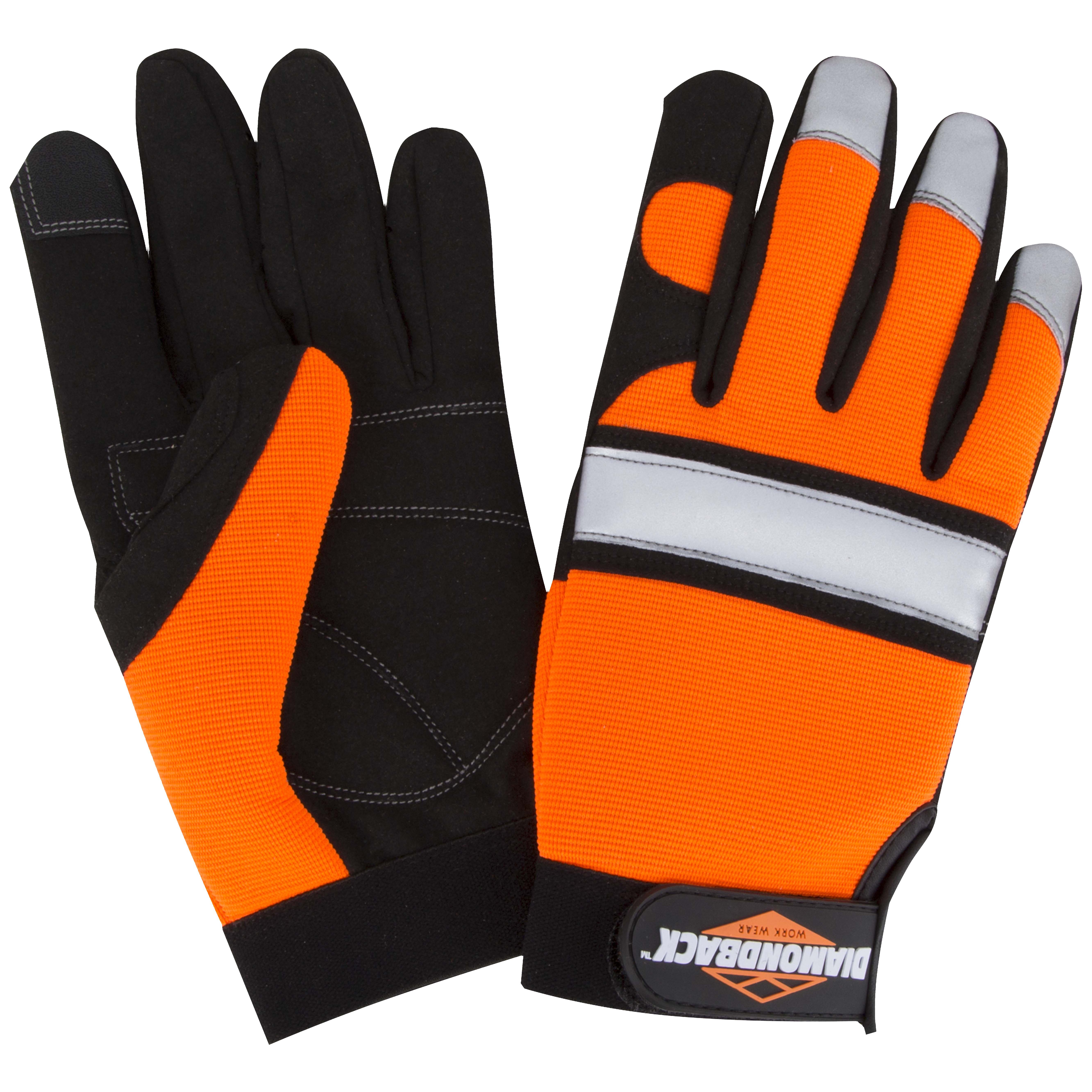 5959M Touchscreen Hi Visibility Mechanics Gloves, M, 55% Synthetic Leather 30% Spandex 10% Reflective Fabric 5% Elastic Band