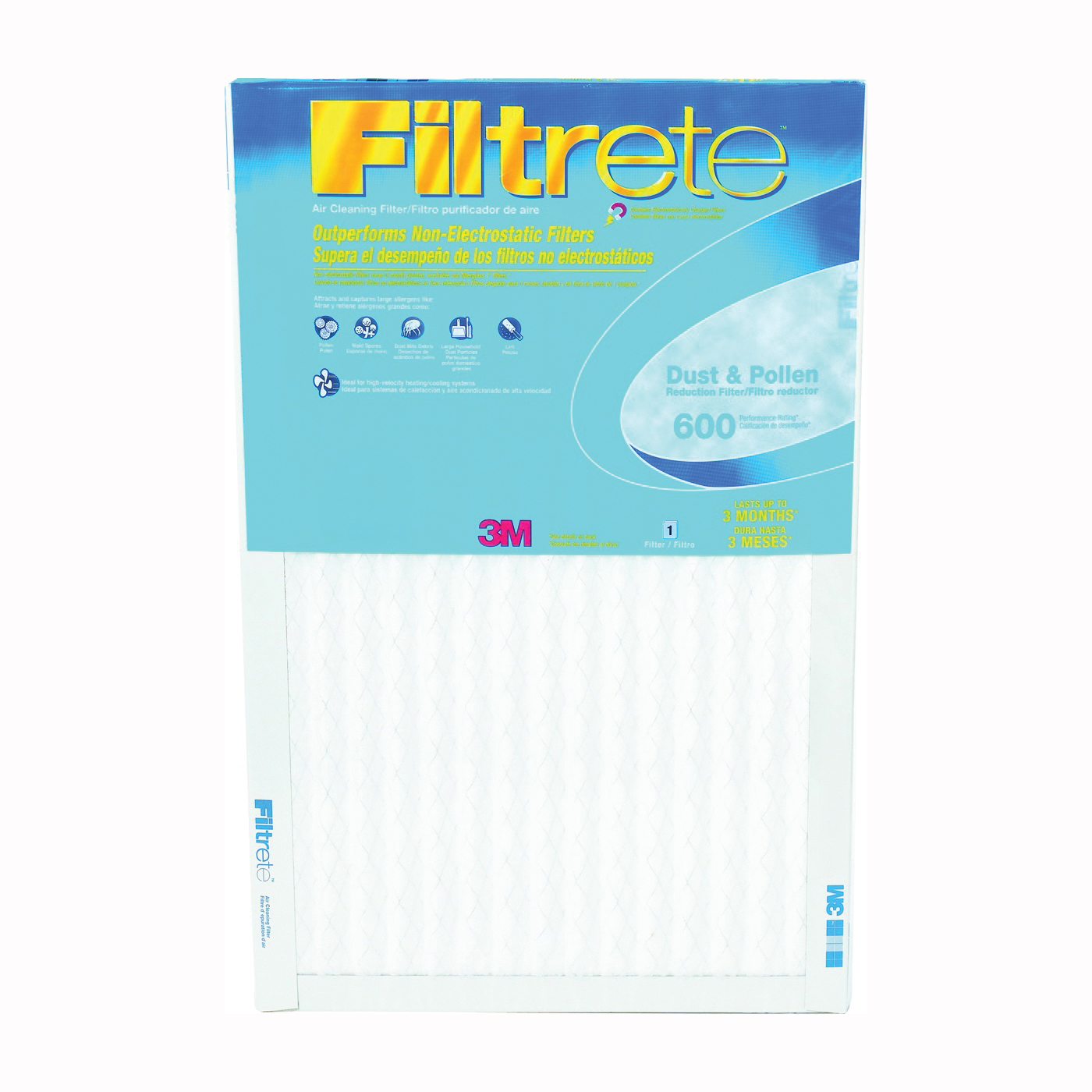 Filtrete 9835DC-6 Disposable Air Filter, 20 in L, 14 in W, 8 MERV, 90 % Filter Efficiency, Pleated Fabric Filter Media - 1