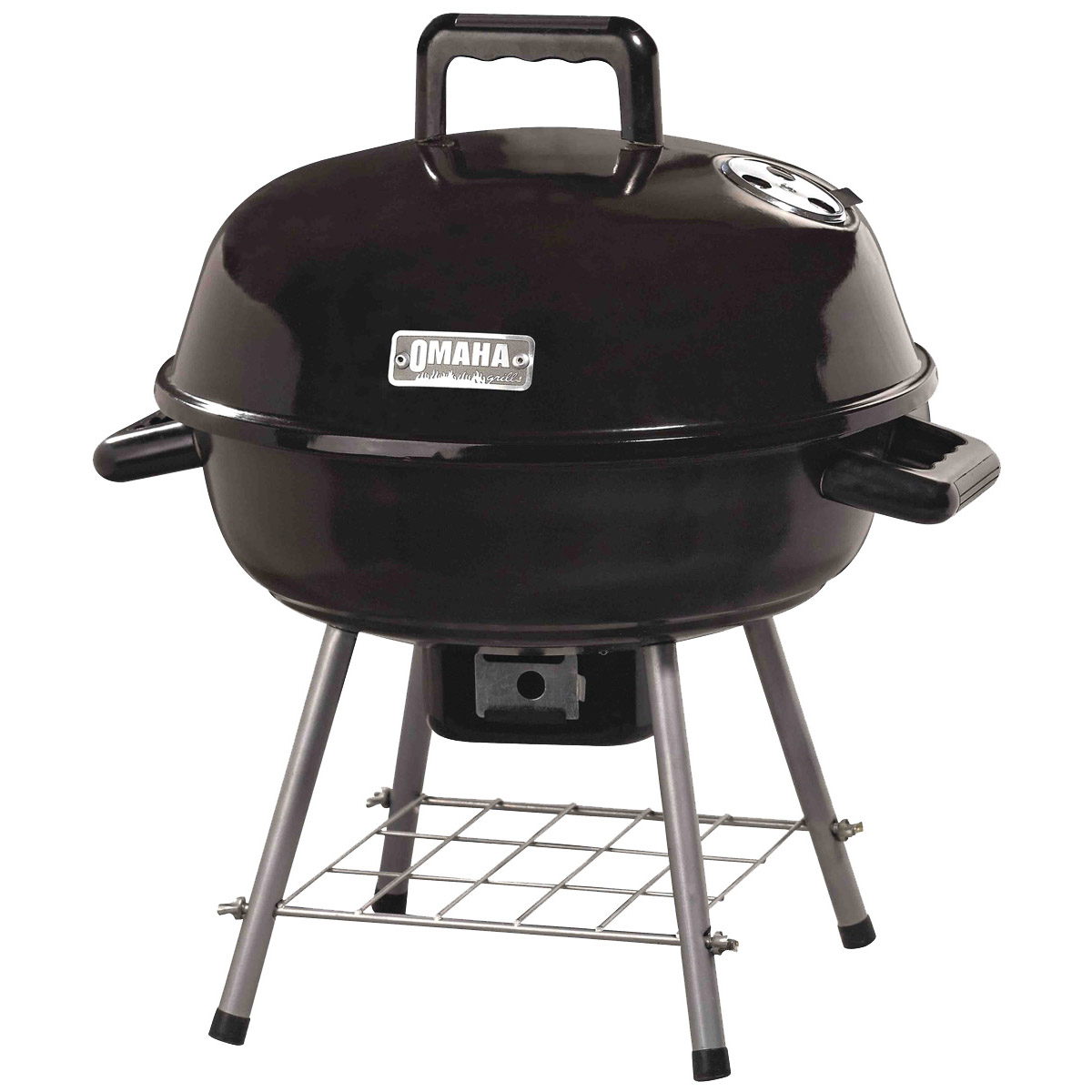 Omaha Charcoal Kettle Grill, 1-Grate, Black, Steel Body - 1