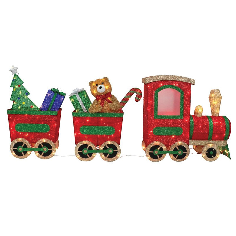 315-YD4422L/3 Train Yard Decor, 32-1/8, 24-1/8, 18-3/4 in L, 9-1/2, 8, 8-3/4 in W, Fabric/Metal, LED