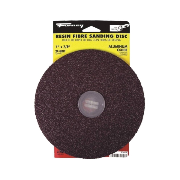 71653 Sanding Disc, 7 in Dia, 7/8 in Arbor, Coated, 24 Grit, Extra Coarse, Aluminum Oxide Abrasive