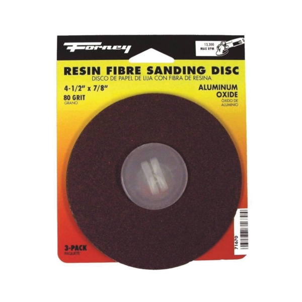 71670 Sanding Disc, 4-1/2 in Dia, 7/8 in Arbor, Coated, 80 Grit, Medium, Aluminum Oxide Abrasive