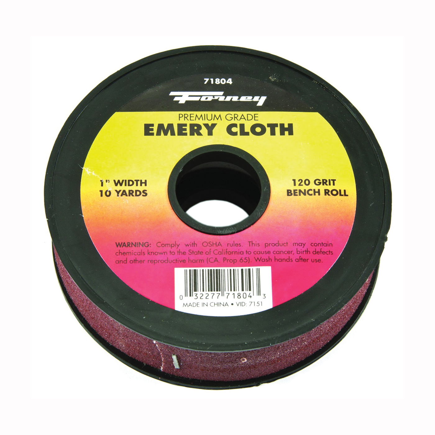 Forney 71804 Bench Roll, 1 in W, 10 yd L, 120 Grit, Premium, Aluminum Oxide Abrasive, Emery Cloth Backing - 4