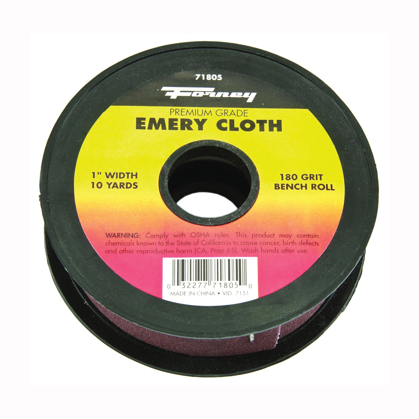 Forney 71805 Bench Roll, 1 in W, 10 yd L, 180 Grit, Premium, Aluminum Oxide Abrasive, Emery Cloth Backing - 4