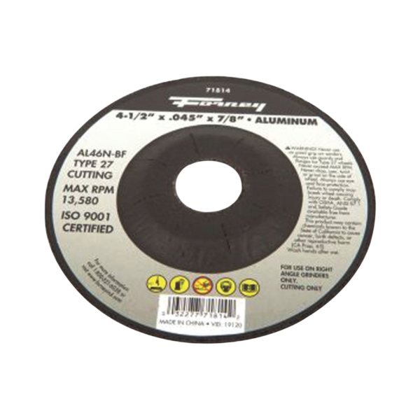 71814 Cut-Off Wheel, 4-1/2 in Dia, 0.045 in Thick, 7/8 in Arbor, 46 Grit, Medium, Aluminum Oxide Abrasive