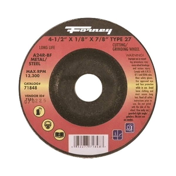 71848 Cut-Off Wheel, 4-1/2 in Dia, 1/8 in Thick, 7/8 in Arbor, 24 Grit, Coarse, Aluminum Oxide Abrasive