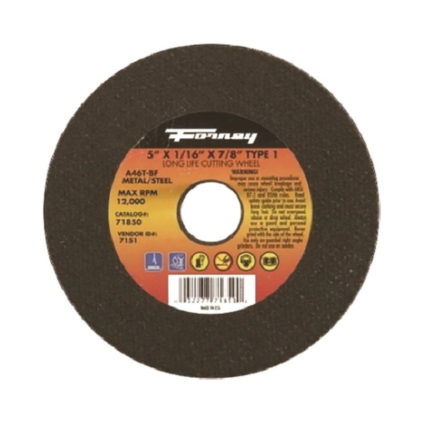 71850 Cut-Off Wheel, 5 in Dia, 1/16 in Thick, 7/8 in Arbor, 46 Grit, Medium, Aluminum Oxide Abrasive