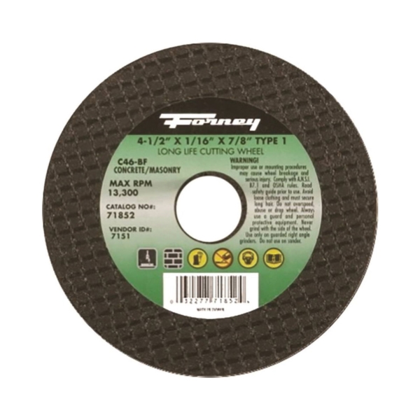 71852 Cut-Off Wheel, 4-1/2 in Dia, 1/16 in Thick, 7/8 in Arbor, 24 Grit, Coarse, Silicone Carbide Abrasive