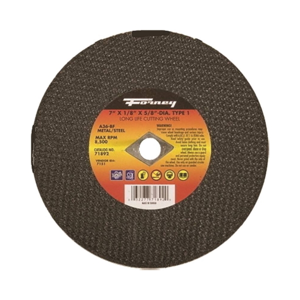 71892 Cut-Off Wheel, 7 in Dia, 1/8 in Thick, 5/8 in Arbor, 24 Grit, Coarse, Aluminum Oxide Abrasive