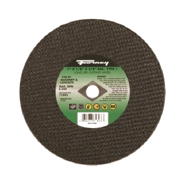 71893 Cut-Off Wheel, 7 in Dia, 1/8 in Thick, 5/8 in Arbor, 24 Grit, Coarse, Silicone Carbide Abrasive