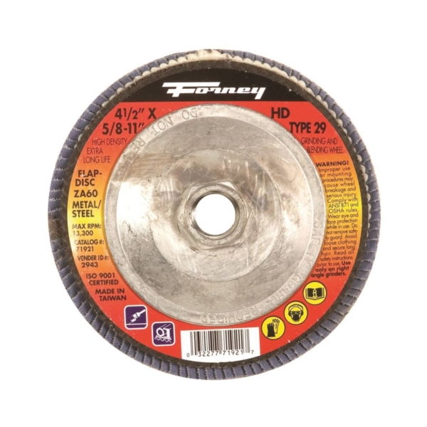 71921 Flap Disc, 4-1/2 in Dia, 5/8-11 Arbor, 60 Grit, Medium, Zirconia Aluminum Abrasive