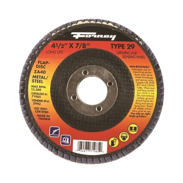 71926 Flap Disc, 4-1/2 in Dia, 7/8 in Arbor, 36 Grit, Medium, Zirconia Aluminum Abrasive