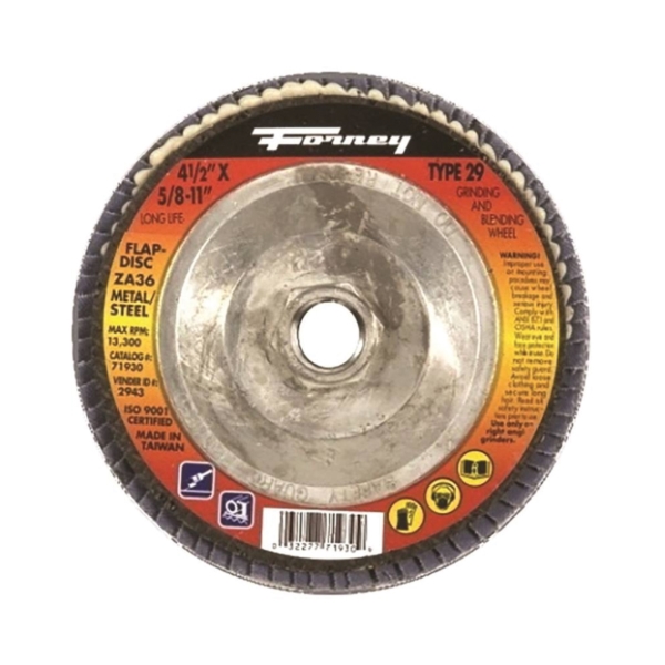 71930 Flap Disc, 4-1/2 in Dia, 5/8-11 Arbor, 36 Grit, Medium, Zirconia Aluminum Abrasive