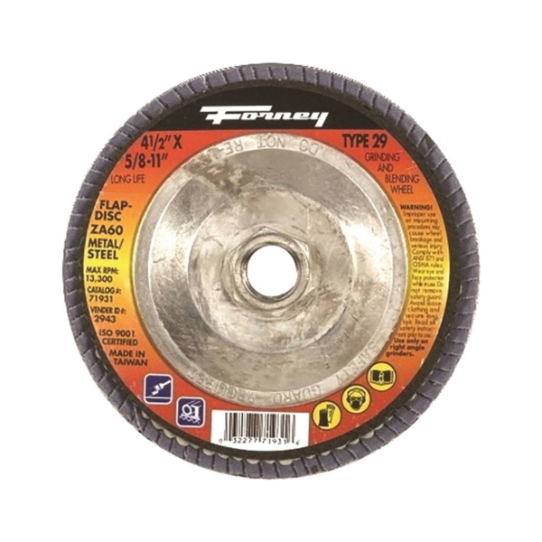 71931 Flap Disc, 4-1/2 in Dia, 5/8-11 Arbor, 60 Grit, Medium, Zirconia Aluminum Abrasive