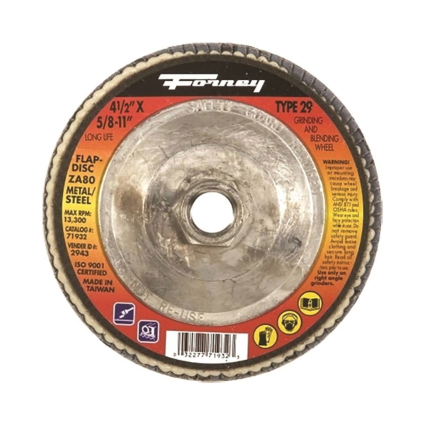 71932 Flap Disc, 4-1/2 in Dia, 5/8-11 Arbor, 80 Grit, Fine, Zirconia Aluminum Abrasive, Fiberglass Backing