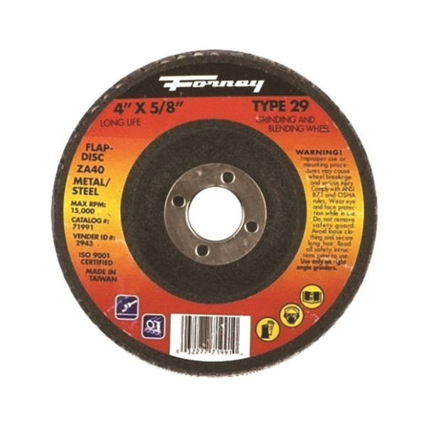 71991 Flap Disc, 4 in Dia, 5/8 in Arbor, 36 Grit, Medium, Zirconia Aluminum Abrasive, Fiberglass Backing