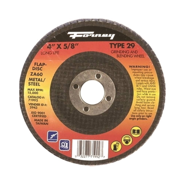 71992 Flap Disc, 4 in Dia, 5/8 in Arbor, 60 Grit, Medium, Zirconia Aluminum Abrasive, Fiberglass Backing