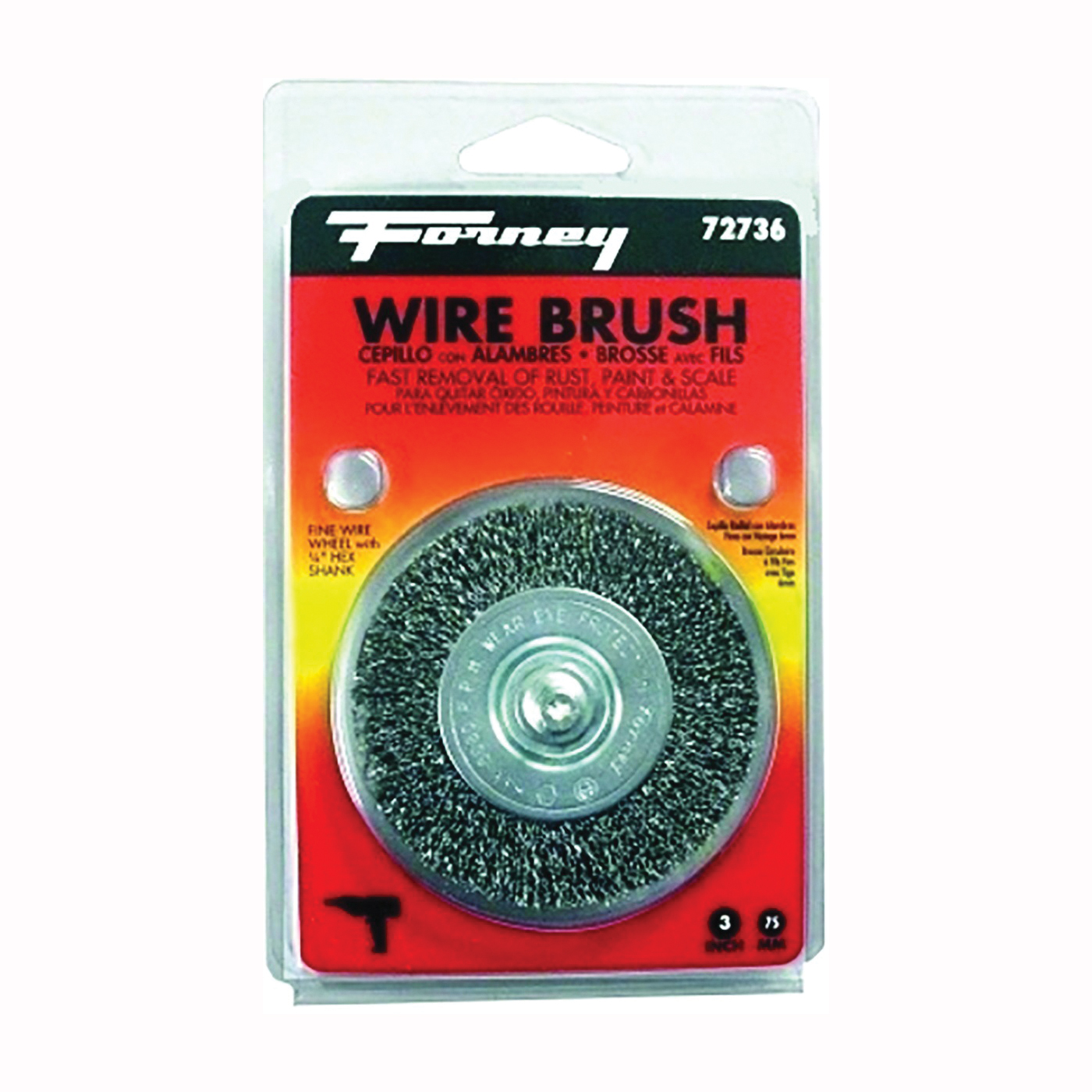 72736 Wire Wheel Brush, 3 in Dia, 0.008 in Dia Bristle