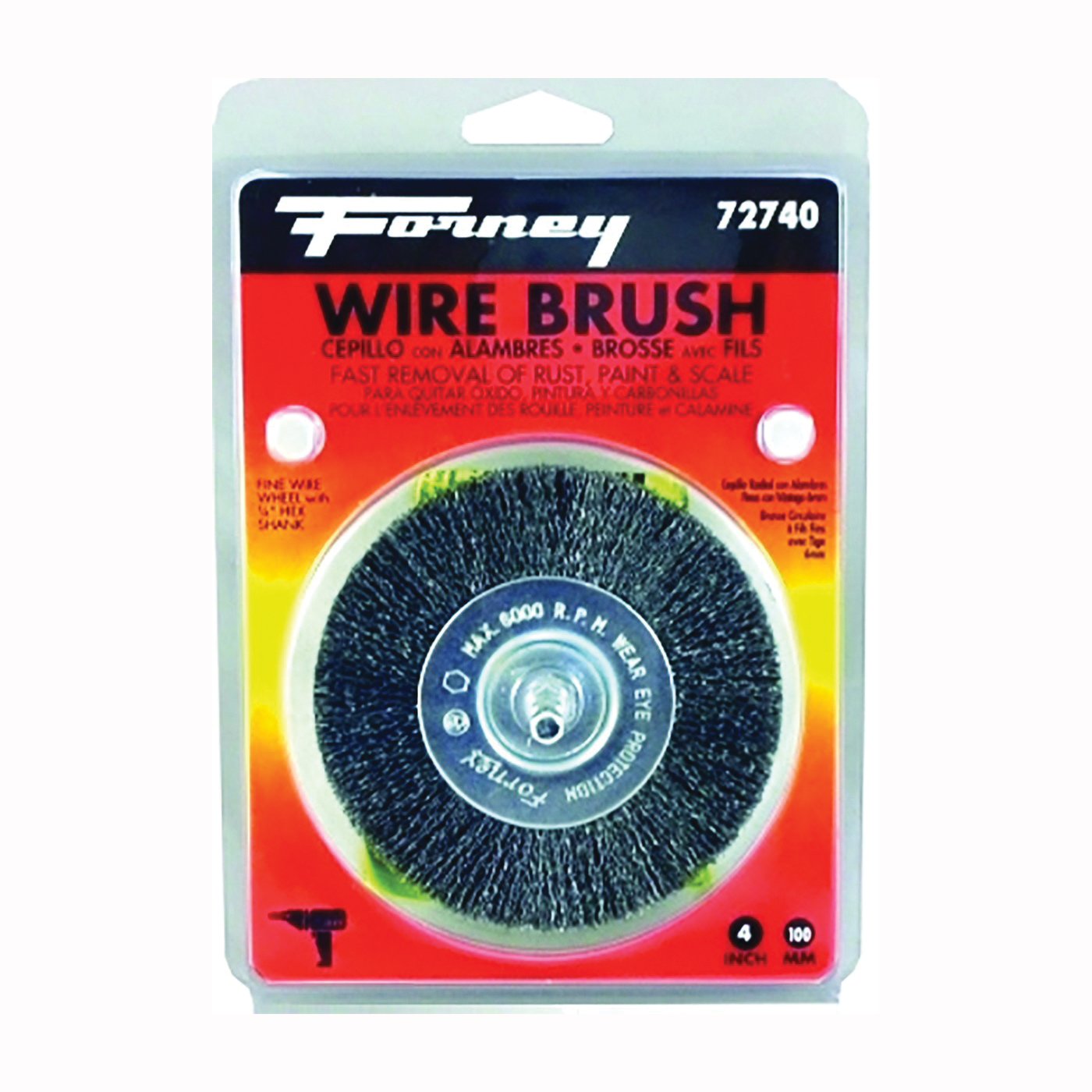 72740 Wire Wheel Brush, 4 in Dia, 0.008 in Dia Bristle