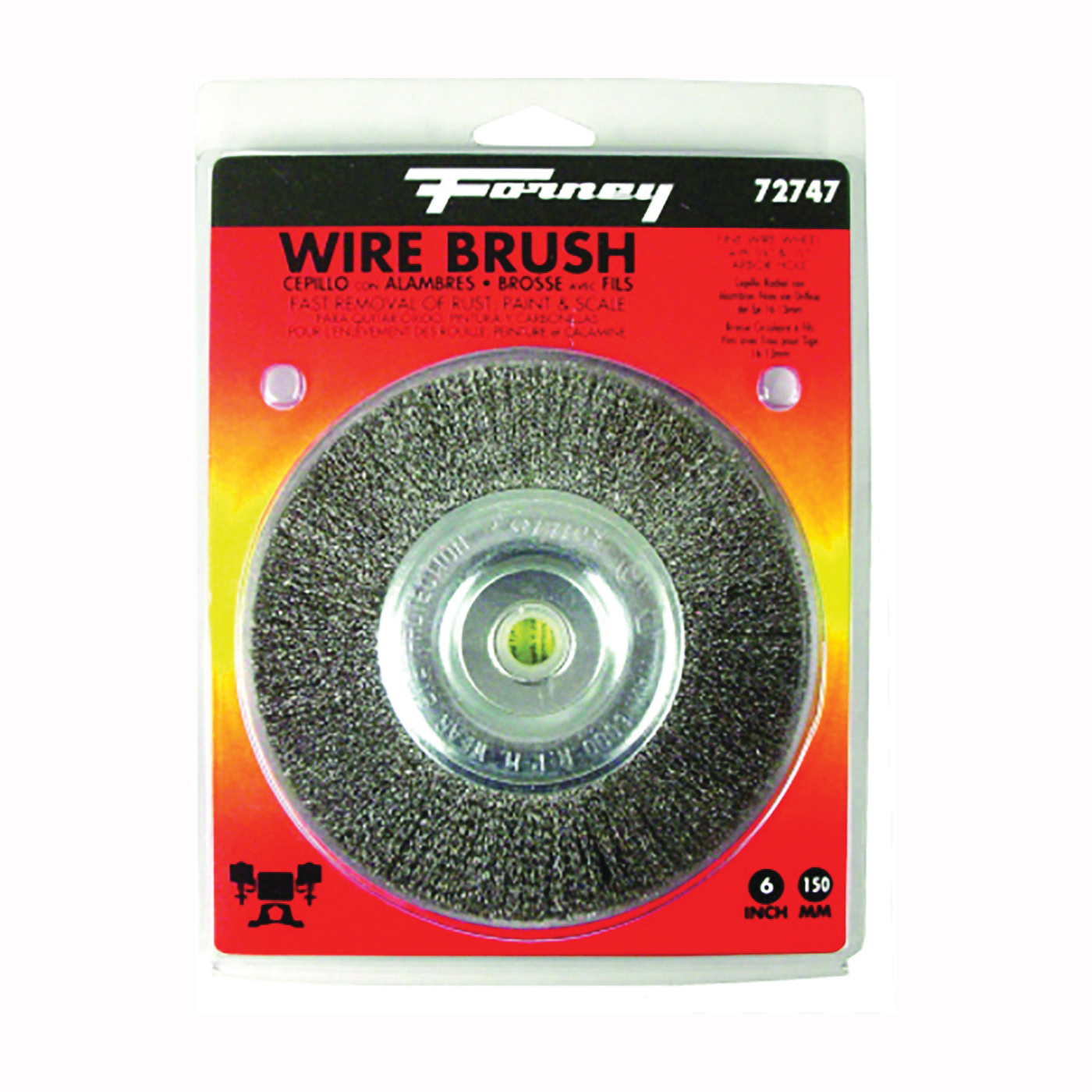 72747 Wire Wheel Brush, 6 in Dia, 1/2 to 5/8 in Arbor/Shank, 0.008 in Dia Bristle