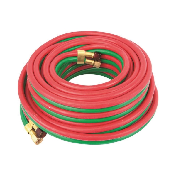 86145 Welder Torch Hose, 1/4 in ID, 25 ft L, 100 psi Pressure, 9/16-18 Thread, Neoprene, Green/Red