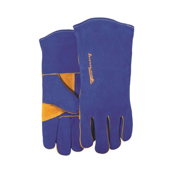 53423 Welding Gloves, Men's, XL, Gauntlet Cuff, Leather Palm, Blue, Reinforced Crotch Thumb, Leather Back