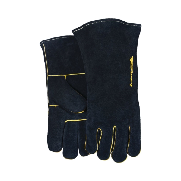 53425 Welding Gloves, Men's, L, Gauntlet Cuff, Leather Palm, Black, Wing Thumb, Leather Back