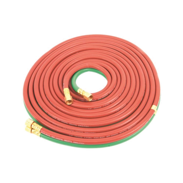 86164 Welder Torch Hose, 1/4 in ID, 25 ft L, 9/16-18 Thread, Rubber, Green/Red
