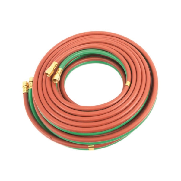 86165 Welder Torch Hose, 1/4 in ID, 50 ft L, 9/16-18 Thread, Rubber, Green/Red