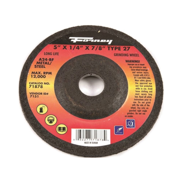 71878 Grinding Wheel, 5 in Dia, 1/4 in Thick, 7/8 in Arbor, 24 Grit, Coarse, Aluminum Oxide Abrasive