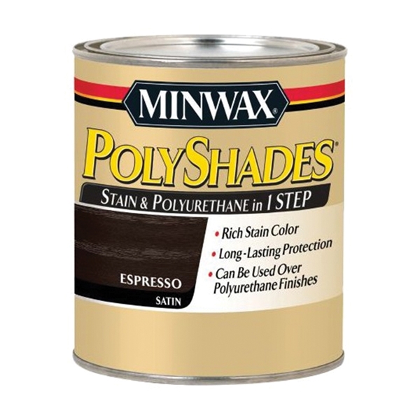 PolyShades 613970444 Waterbased Polyurethane Stain, Satin, Liquid, Espresso, 1 qt