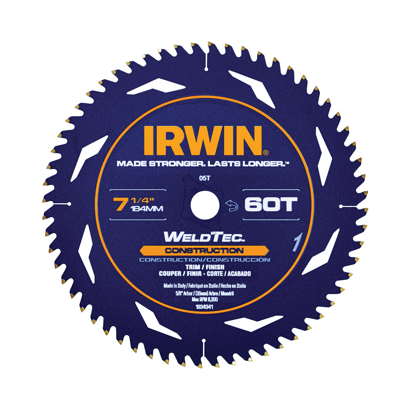 1934342 Circular Saw Blade, 7-1/4 in Dia, 5/8 in Arbor, 60-Teeth, Carbide Cutting Edge