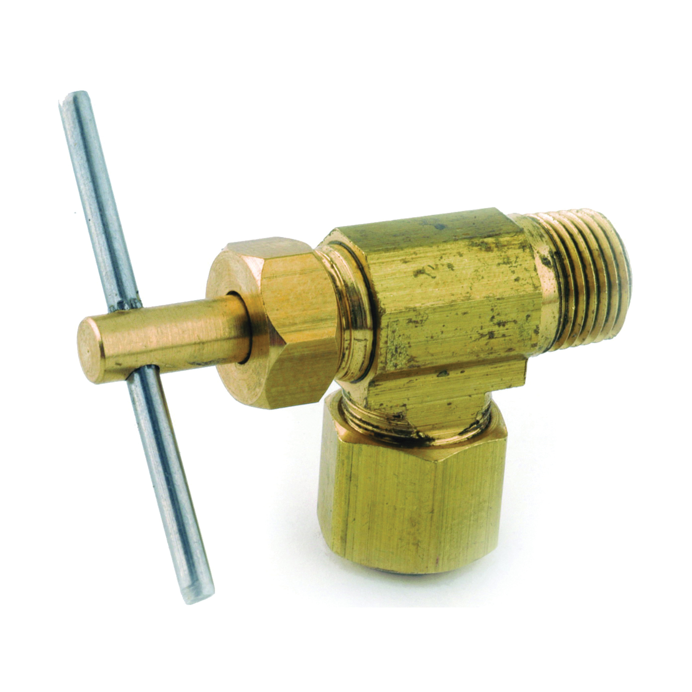 759103-0402 Straight Needle Shut-Off Valve, 1/4 x 1/8 in Connection, Compression x MIP, Brass Body