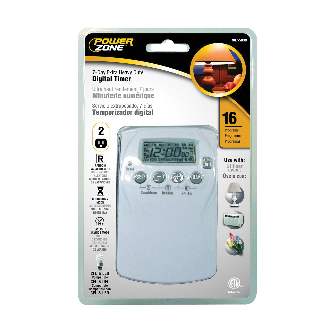 PowerZone TNDHD002 Timer, 15 A, 125 V, 1875 W, 2-Outlet, 7 days Time Setting, 16 On/Off Cycles Per Day Cycle - 2